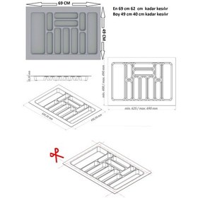 Resim 69x49 Cm Çekmece Içi Kaşıklık Gri 62x40 Cm Kadar Kesilebilir Kesim Yapılır Gri 