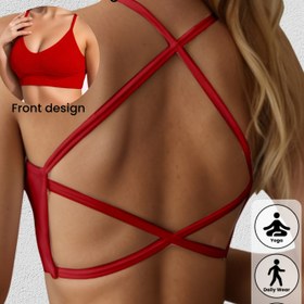 Resim 1 adet ZIMI COLLECTION Kadınlar için Yoga Spor Sütyeni - Çift Katlı Elastik Askılar, Orta Destek Dolgusuz, Fitness, Yoga & Günlük Kullanım İçin Nefes Alabilir Üst, Kırmızı, Crossback Tasarımı, Şık Silüet 