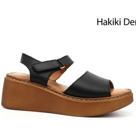 Resim Gönderi R Siyah Dolgu Taban Hakiki Deri Sandalet Siyah 