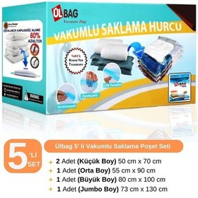 Resim 5'li Vakumlu Saklama Poşeti Seti Yorgan&yastık&battaniye&elbise - Vakumlu Hurç - Vakumlu Torba Şeffaf 