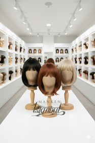 Resim Manken İstanbul Bayan Ahşap Standlı Kumaş Kaplı Kafa Mankeni 