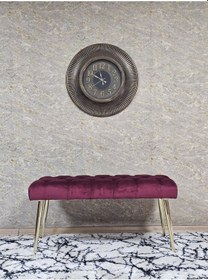 Resim Zafir Gold Kaplama Sivriltme Ayaklı 90 Cm Puf Bench - Puf - Bench - Kasalı Oturak - Oturak - Yatak Ucu Puf Bordo 