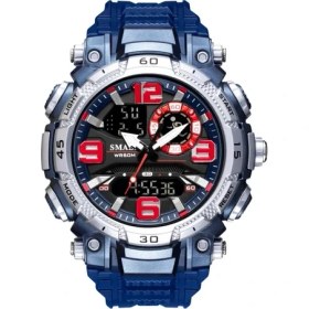 Resim Hanyang Darkblue Erkekler Saatler Askeri Smael Kuvars Saatı LED Bilezik Dijital Saat Alarm Kronometre Zaman 1921 Spor Izle Su Geçirmez Erkek (Yurt Dışından) 