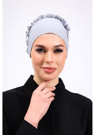 Resim Loggia Fırfırlı Dikişsiz Penye Bone Açık Gri - Kadın Tesettür Bağlamalı Topuz İç Bone Açık Gri 