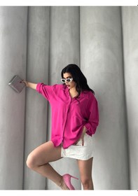 Resim Paw Garage Kadın Flory Ayrobin Oversize Tek Cep Gömlek Pembe 