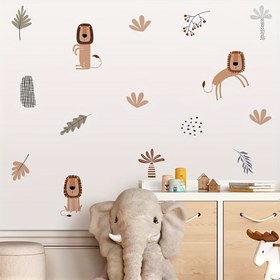 Resim 1 Adet Karikatür Kahverengi Yavru Aslan Yapışkan Duvar Stickerı - Su Boyası PVC Dekor, Yatak Odası Oturma Odası Ofis Galeri Çalışma Salonu Ev Dekoru Çıkarılabilir ve Yeniden Yapıştırılabilir 