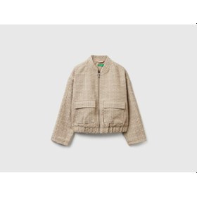 Resim United Colors Of Benetton Kız Çocuk Yama Cepli Fermuarlı Chanel Stili Ceket Bej 