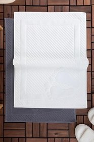 Resim Leoline%100 Pamuk Premium 2'li Ayak Havlusu - Beyaz - Antrasit 