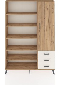 Resim Arges Dolap 9 Raflı 3 Çekmeceli Tek Kapaklı 132x30x195 Çam-çam/aytaşı Atlas Çam/aytası 