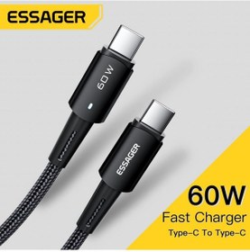 Resim Essager Led Işıklı 0.5metre Qc4.0 Pd 60w Type C To Type C Şarj Kablosu Örgü Kopmaz Şarj Akım Korumalı Desen - Ben10 