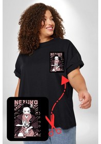 Resim Angemiel Nezuko Demon Slayer Siyah Büyük Beden Kadın Basic Minimal Baskılı Tişört Siyah 