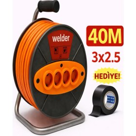 Resim Ys Welder 3 x 2,5 40 Metre Makaralı Seyyar Uzatma Kablosu 4 Prizli ( Dörtlü ) 