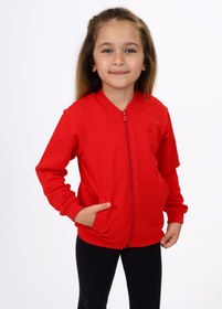 Resim Toontoy Kız Çocuk Kolej Yaka Fermuarlı Cepli Yarım Düşük Omuz Nakış Baskılı Örme Hırka - 2 İplik 
