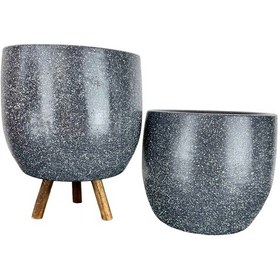 Resim Bitki Tasarımı Ev Dekorasyon Aksesuar Gri Granit Toprak Saksı Saksılık Salon Çiçeklik İkili Set Ayaksız - 3 Ayaklı- 19 Cm 