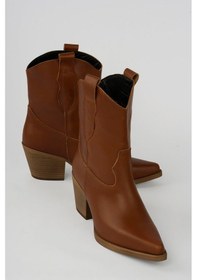Resim Kadın Hakiki Deri Kovboy Bot Kısa Topuklu Dakota Taba Taba 
