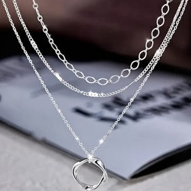 Resim 316L Paslanmaz Çelik Üç Katmanlı Kolye Seti - Partiler, Tatiller ve Kadınlar için Mükemmel Bir Şekilde Şık ve Kolay Yuvarlak Kolye Tasarımı Sunuyor. 