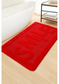 Resim Doğal Kaymaz Taban Banyo Paspas Uzun Ömürlü Yumuşak Dokulu Su Emici Yıkanabilir Smile 60x100 Kırmızı 