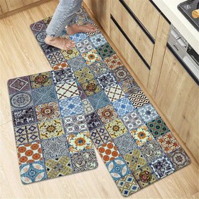 Resim 1 adet Retro Tarzı Baskılı Mutfak Zemin Matı, 1.2cm Kalınlığında Sünger Halı, Bohem Tuğla Deseni, Ev Restoran Dekorasyonu Uzun Şerit Zemin Matı, Bar Tezgahı Kaymaz Mat Mutfak Kapı Zemin Matı Yumuşak Koridor Halısı Çamaşır Odası Yumuşak Zemin Matı 