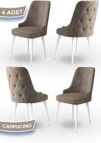 Resim Canisa Maya Serisi, 1.sınıf Babyface Ithal Kumaş Sandalye , Beyaz Gürgen Ayak, 4 Adet Cappucino Sandalye 