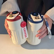 Resim 1 adet 15.5 oz paslanmaz çelik yalıtımlı kahve kupası, sıcaklık göstergeli, çok fonksiyonlu seyahat kupası, yeniden kullanılabilir taşınabilir içecek bardağı - Noel, Cadılar Bayramı, Sevgililer Günü hediyeleri, spor ve açık hava kullanımı için ideal, kaymaz, kırılmaz, pil ile çalışır. 