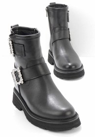 Resim Bambi Siyah Hakiki Deri Kadın Bot & Bootie K02183930403 