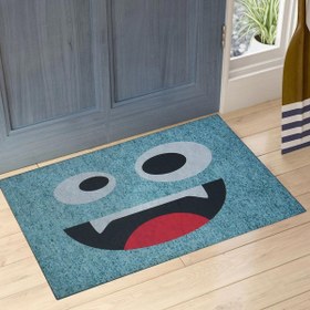 Resim Mavi Sevimli Emoji Çift Taraflı Kauçuk Kapı Önü Paspası 