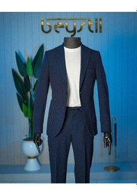 Resim Bys Beystil Lacivert Spor Casual Çizgili Takım Elbise Parodi -slim Fit 