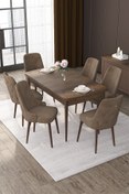 Resim Canisa Nex Serisi 80x132 Açılabilir Mdf Barok Ahşap Desen Masa Takımı Ve 6 Cappucino Sandalye 