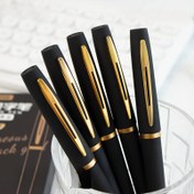 Resim 5'li Paket Şık Siyah & Altın Jel Kalem - 0.5mm/0.7mm/1.0mm İnce Uç, Büyük Kapasiteli, Ofis Kullanımı İçin İdeal 