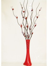 Resim 60 Cm Desenli Kırmızı Vazo 5 Adet Mor Üzüm 5 Adet Siyah Dal 