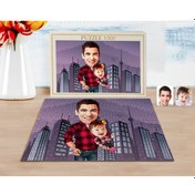 Resim Kişiye Özel Baba Kız Karikatürlü 1000 Parça Profesyonel Puzzle-2 2Y
