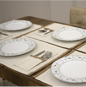 Resim Dnc Home Tekstil Ndchome Keten 6lı Amerikan Servis Seti Kaşıklık Hediyeli 35 X 55 Krem 