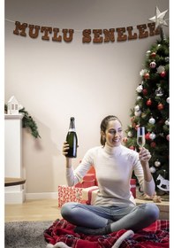 Resim Kahverengi Mutlu Seneler Yazılı Banner, Özel Gün, Davet Organizasyonu ,yeni Yıl, Yılbaşı Sofrası, Simli Eva Banner 