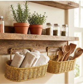 Resim Buffer 2 Li Duvar Askılı Plastik Rattan Organizer Oval Hasır Görünümlü Mutfak Raf Sepeti, Banyo Ve Ev İçi Düzenleme Ünitesi 