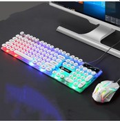 Resim Lımeıde Gtx300 104 Tuşlu Retro Yuvarlak Tuş Kapağı Usb Kablolu Mouse Klavye, Kablo Uzunluğu: 1.4m, Renk: Punk Set Beyaz A Optik 