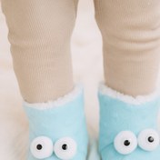 Resim Puppis Baby Gözlü Mavi Bebek Panduf, Kaydırmaz Taban, Terletmeyen, Ilkadım Organik 