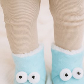 Resim Puppis Baby Gözlü Mavi Bebek Panduf, Kaydırmaz Taban, Terletmeyen, Ilkadım Organik 