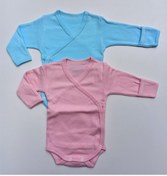 Resim özdemirli bebe Unisex Bebek Turkuaz Pembe Jakarlı Delikli Kruvaze Bady 2'li 