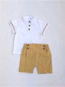 Resim ikokokids Erkek Bebek Sarı Keten Denizci Gömlek Şort Takım 