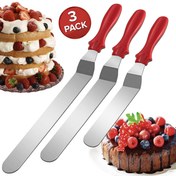 Resim 3 adet Kek Spatula Seti, Buzlanma Spatula Seti Paslanmaz Çelik Ofset Kek Buzlanma Spatula Seti Kek Pürüzsüz Kazıyıcı Seti Kek Spatula -15.24 Cm, 20.32 Cm, 25.4 Cm Kek Dekorasyon Malzemeleri İçin 