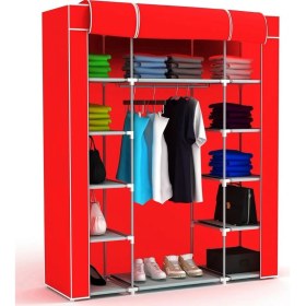 Resim Beyaz Pazar Bez Dolap Süper Metal Profilli Gardırop Portatif Dolap Kırmızı 
