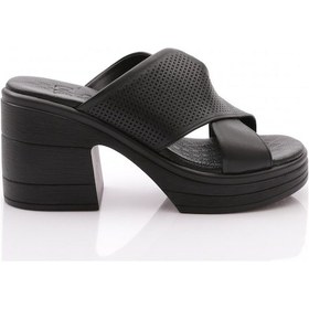 Resim Dgn 1006 Kadın Çapraz Şeritli Topuklu Terlik Siyah 