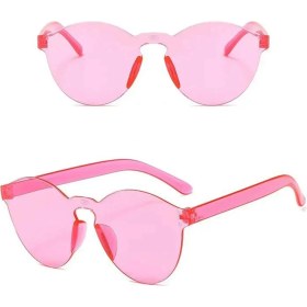 Resim Mena Rise Sert Mika Oval Şekilli Çerçevesiz Pembe Gözlük Retro Parti 5X14 cm - Lisinya 