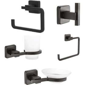 Resim Fndhome Banyo Aksesuar Siyah Kare 5 Li Set Kare Havluluklu 