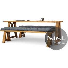 Resim Neiwel Bues Doğal Ahşap Banklı Toplantı Masasıı x 120 x 280 Açık Ceviz 
