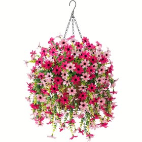 Resim 1 adet Canlı Pembe ve Şeftali Yapay Güneş Çiçeği Asılı Sepet - Ev, Bahçe, Düğün veya Çiftlik Dekoru için Dayanıklı Plastik Sahte Çiçek Düzeni, Yapay Açık Hava Çiçekleri | Renkli Çiçek Sepeti | Yapay Çiçekler, Çiçek Süsleri 