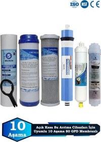 Resim Açık Kasa Su Arıtma Cihazı Uyumlu 10 Aşama Cift Karbonlu 80 GPD Membranlı Mineralli Bakım Seti 