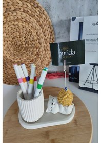 Resim Dekoratif Sevimli Kedi Kalemlik Ve Notluk Seti Metalik 