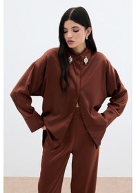 Resim Sateen Aksesuar Detaylı Gömlek - Kahve-135987 Kahve 