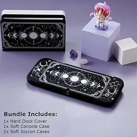 Resim CasosexploreLab Nintendo Switch OLED Black Moon Phase ile Uyumlu Kılıf Nintendo Switch Joycon Denetleyicisi için Koruyucu Kapak Yumuşak TPU Kavrama Dokable Kılıf Taşıma Kapağı Anahtarı Aksesuarları 